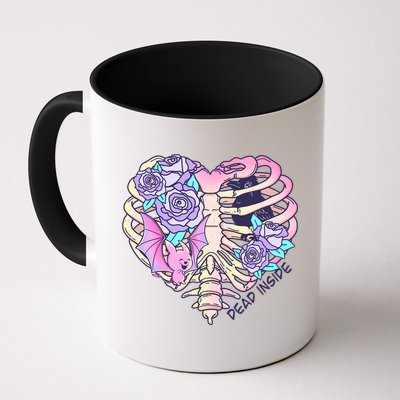 Dead Inside Pink Skeleton Chest Crow Heart Roses Halloween Gift Mug