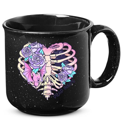 Dead Inside Pink Skeleton Chest Crow Heart Roses Halloween Gift 15oz Campfire Ceramic Mug