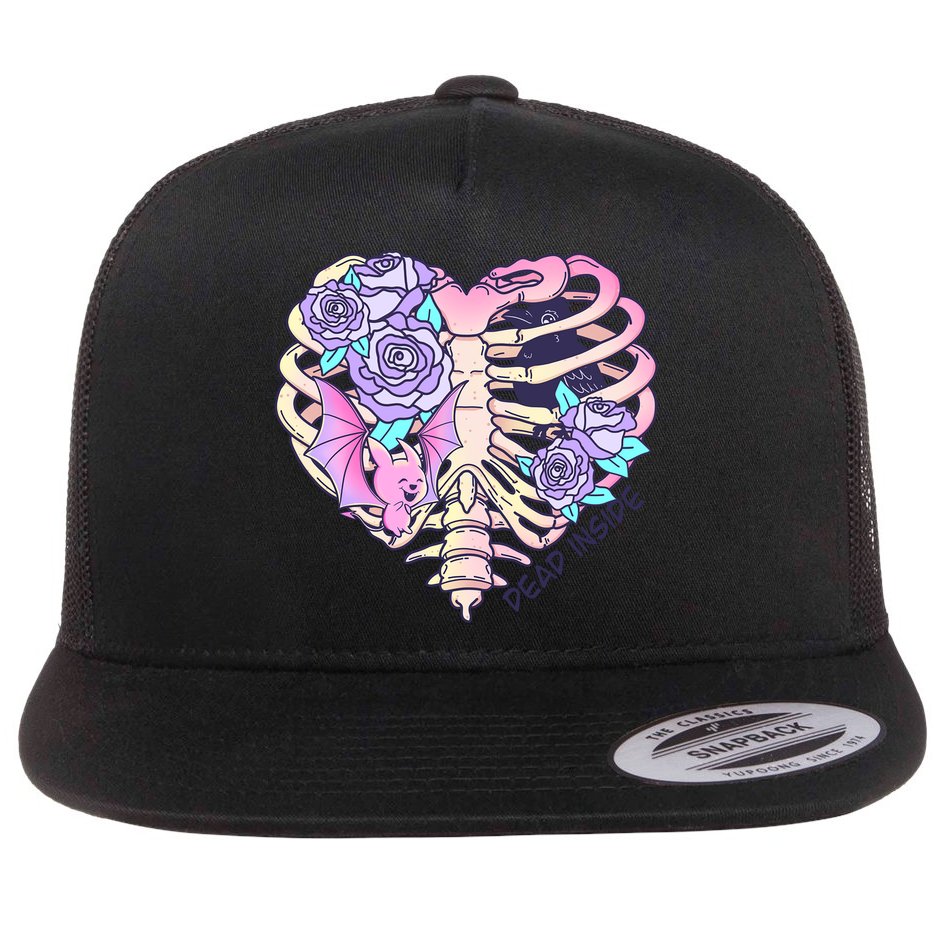 Dead Inside Pink Skeleton Chest Crow Heart Roses Halloween Gift Flat Bill Trucker Hat