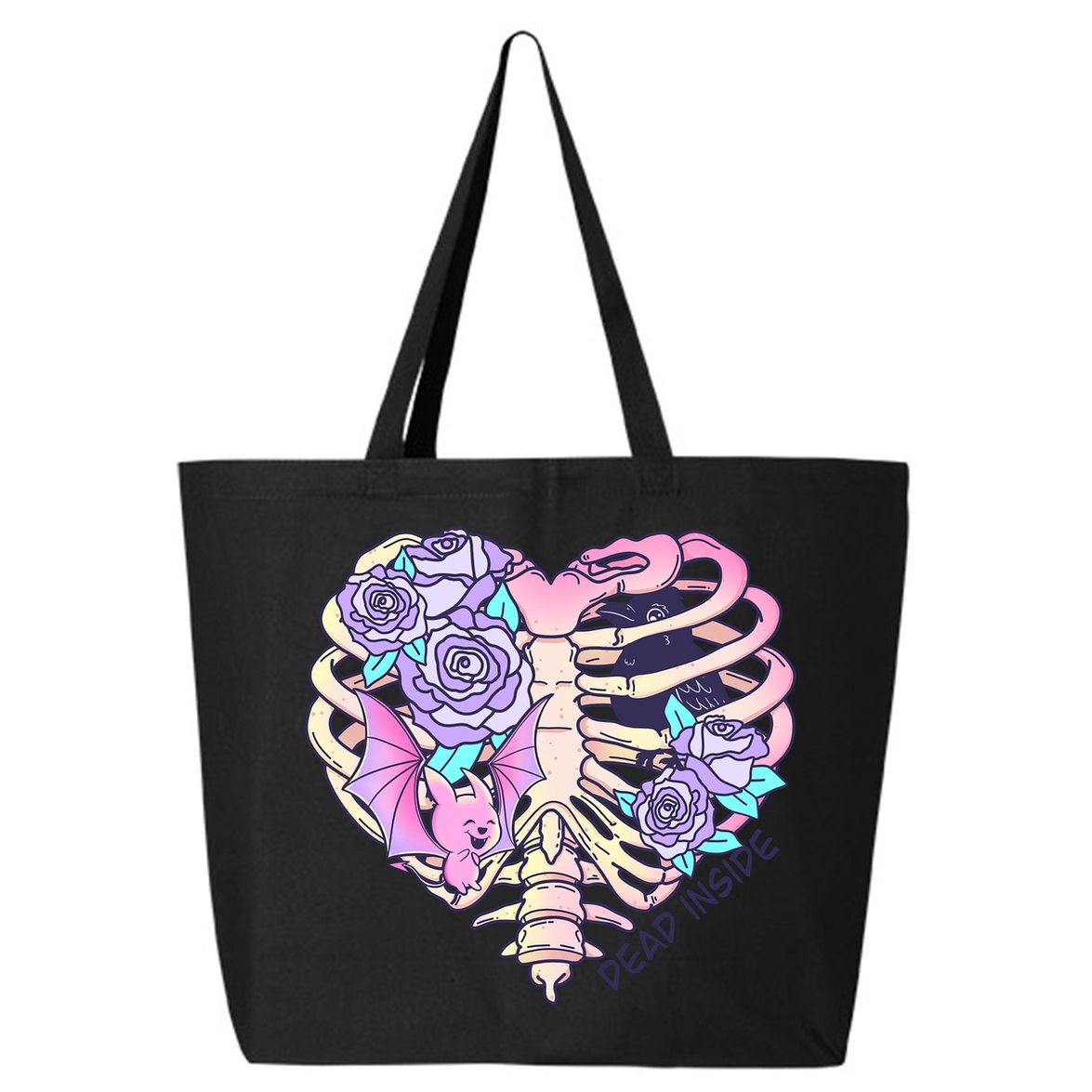 Dead Inside Pink Skeleton Chest Crow Heart Roses Halloween Gift 25L Jumbo Tote
