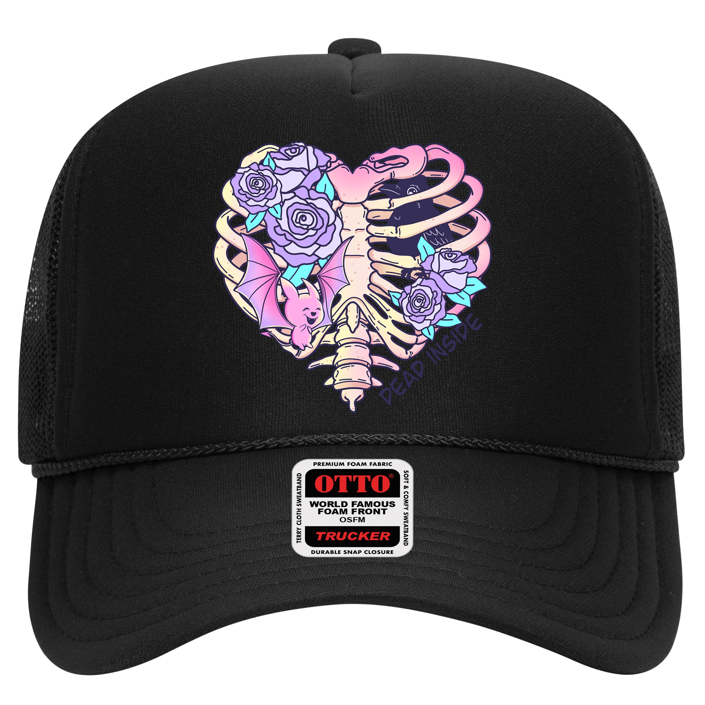 Dead Inside Pink Skeleton Chest Crow Heart Roses Halloween Gift Hat