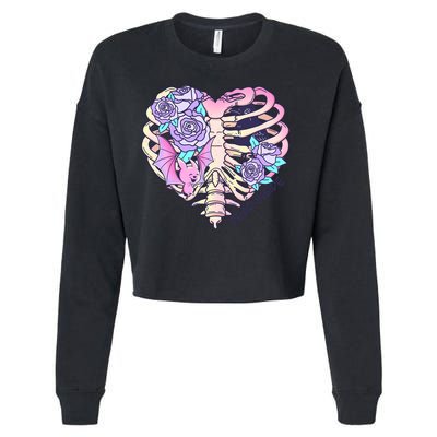 Dead Inside Pink Skeleton Chest Crow Heart Roses Halloween Gift Cropped Pullover Crew