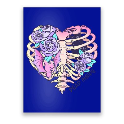Dead Inside Pink Skeleton Chest Crow Heart Roses Halloween Gift Poster