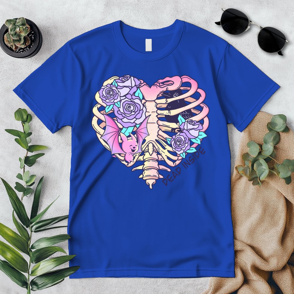 Dead Inside Pink Skeleton Chest Crow Heart Roses Halloween Gift Premium T-Shirt