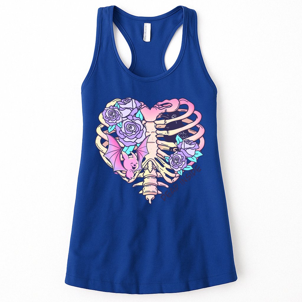 Dead Inside Pink Skeleton Chest Crow Heart Roses Halloween Gift Womens Tank Top