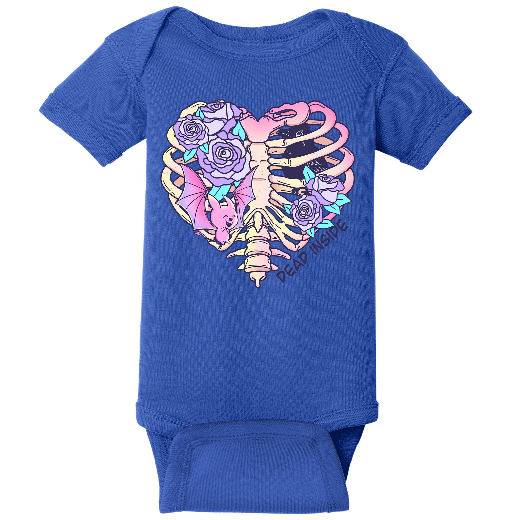 Dead Inside Pink Skeleton Chest Crow Heart Roses Halloween Gift Baby Bodysuit