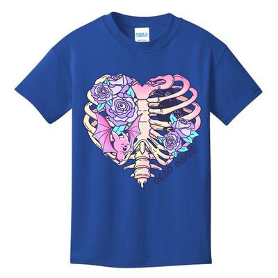 Dead Inside Pink Skeleton Chest Crow Heart Roses Halloween Gift Kids T-Shirt