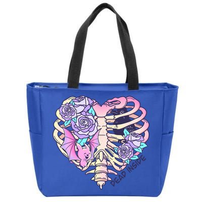 Dead Inside Pink Skeleton Chest Crow Heart Roses Halloween Gift Zip Tote Bag