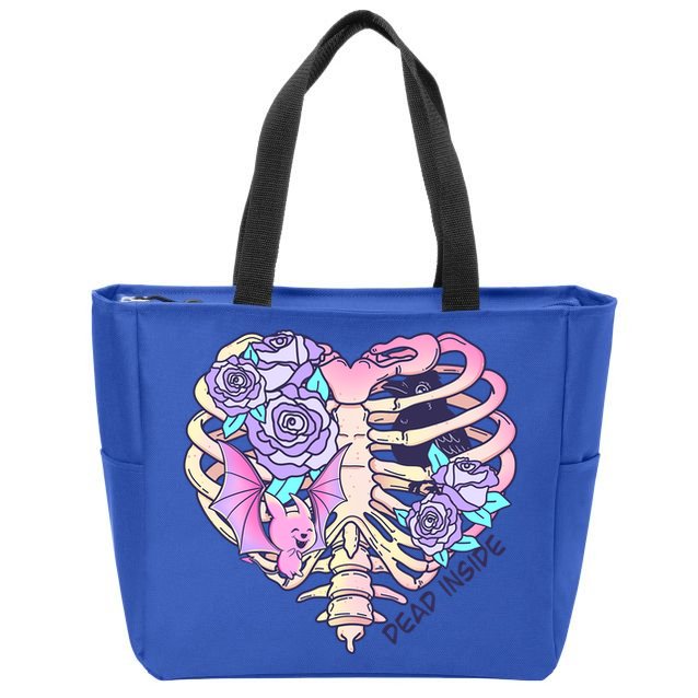 Dead Inside Pink Skeleton Chest Crow Heart Roses Halloween Gift Zip Tote Bag