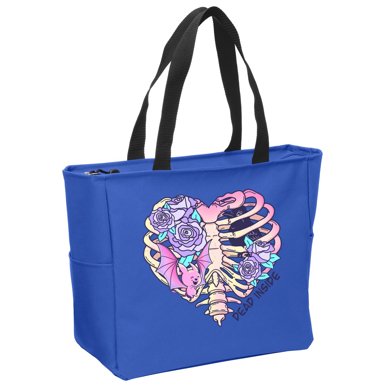 Dead Inside Pink Skeleton Chest Crow Heart Roses Halloween Gift Zip Tote Bag