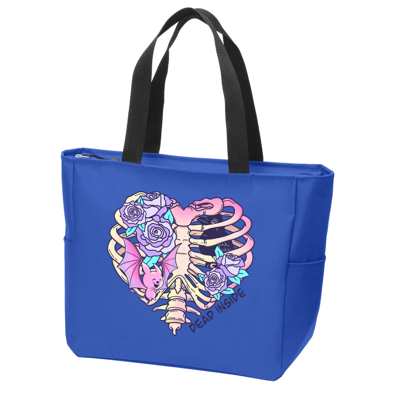 Dead Inside Pink Skeleton Chest Crow Heart Roses Halloween Gift Zip Tote Bag