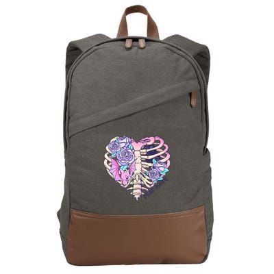 Dead Inside Pink Skeleton Chest Crow Heart Roses Halloween Gift Cotton Canvas Backpack