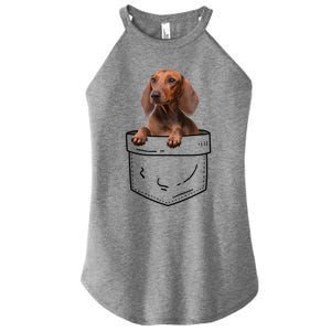 Dachshund In Pocket Cool Gift Doxie Dog Lover Meaningful Gift Women's Perfect Tri Rocker Tank