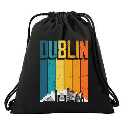 Dublin Ireland Retro Vintage Sunset Skyline Dublin Drawstring Bag