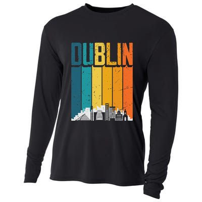 Dublin Ireland Retro Vintage Sunset Skyline Dublin Cooling Performance Long Sleeve Crew