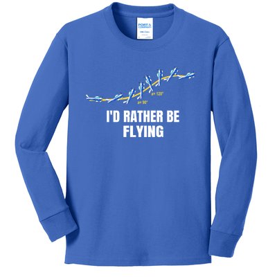 Distressed Id Rather Be Flying Funny Gift Airplane Pilot Gift Kids Long Sleeve Shirt