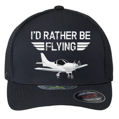 Distressed I'd Rather Be Flying Funny Airplane Pilot Flexfit Unipanel Trucker Cap