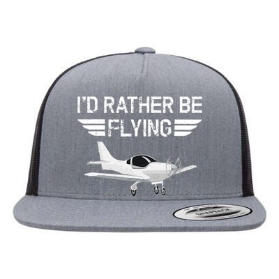 Distressed I'd Rather Be Flying Funny Airplane Pilot Flat Bill Trucker Hat