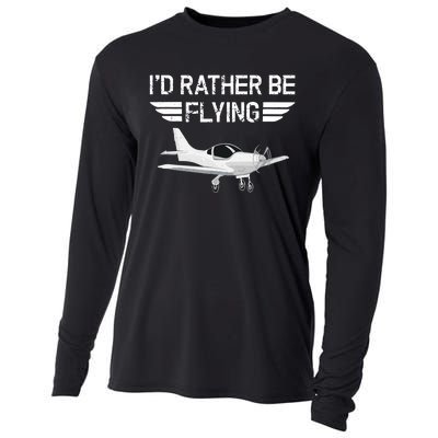 Distressed I'd Rather Be Flying Funny Airplane Pilot Cooling Performance Long Sleeve Crew