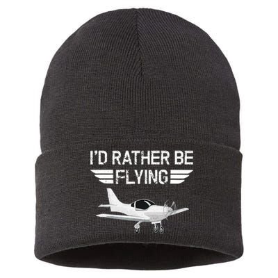 Distressed I'd Rather Be Flying Funny Airplane Pilot Sustainable Knit Beanie