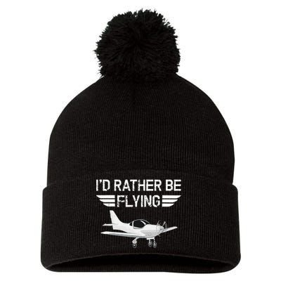 Distressed I'd Rather Be Flying Funny Airplane Pilot Pom Pom 12in Knit Beanie