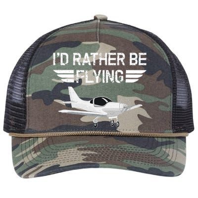 Distressed I'd Rather Be Flying Funny Airplane Pilot Retro Rope Trucker Hat Cap