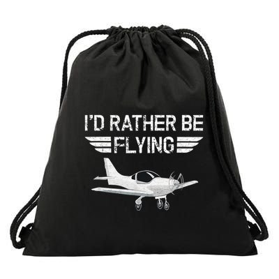 Distressed ID Rather Be Flying Funny Airplane Pilot Drawstring Bag