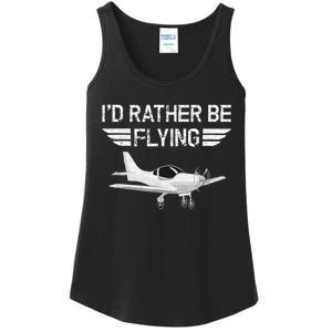 Distressed ID Rather Be Flying Funny Airplane Pilot Ladies Essential Tank