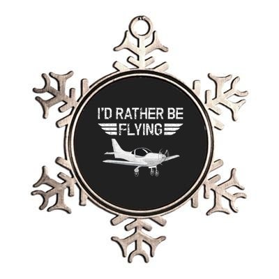 Distressed ID Rather Be Flying Funny Airplane Pilot Metallic Star Ornament