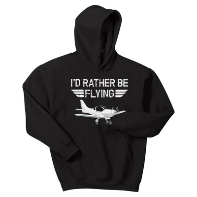 Distressed ID Rather Be Flying Funny Airplane Pilot Kids Hoodie