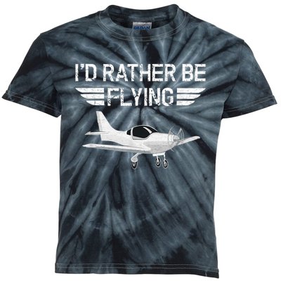 Distressed ID Rather Be Flying Funny Airplane Pilot Kids Tie-Dye T-Shirt