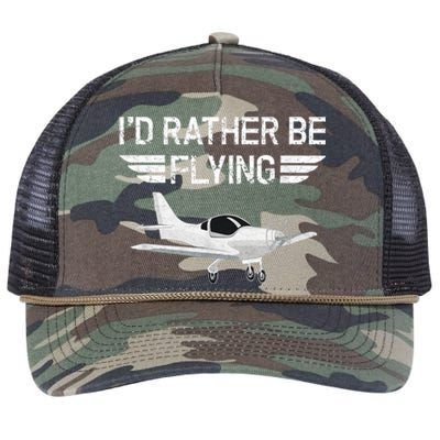 Distressed ID Rather Be Flying Funny Airplane Pilot Retro Rope Trucker Hat Cap