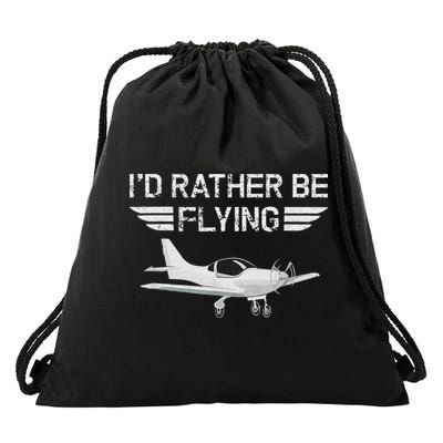 Distressed I'd Rather Be Flying Funny Airplane Pilot Drawstring Bag