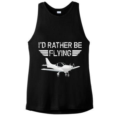 Distressed I'd Rather Be Flying Funny Airplane Pilot Ladies PosiCharge Tri-Blend Wicking Tank