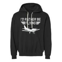 Distressed I'd Rather Be Flying Funny Airplane Pilot Garment-Dyed Fleece Hoodie