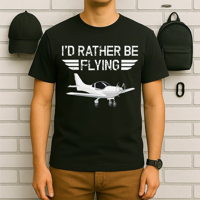 Distressed I'd Rather Be Flying Funny Airplane Pilot T-Shirt