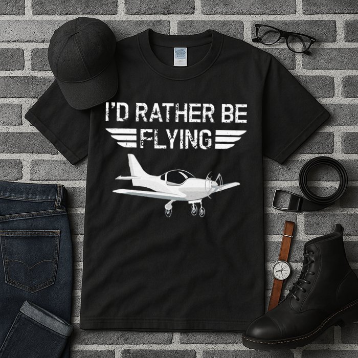 Distressed I'd Rather Be Flying Funny Airplane Pilot Tall T-Shirt