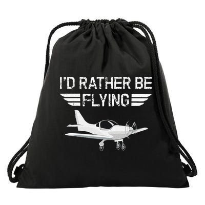 Distressed I'd Rather Be Flying Funny Airplane Pilot Drawstring Bag