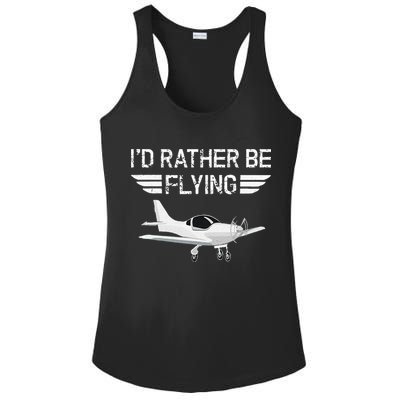 Distressed I'd Rather Be Flying Funny Airplane Pilot Ladies PosiCharge Competitor Racerback Tank