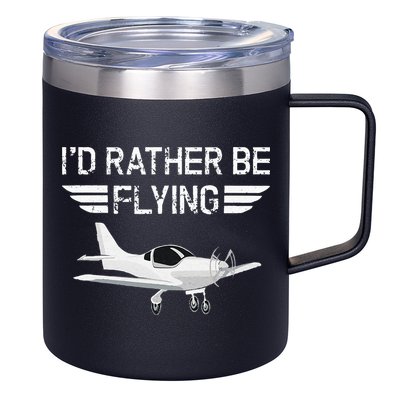 Distressed I'd Rather Be Flying Funny Airplane Pilot 12oz Stainless Steel Coffee Mug