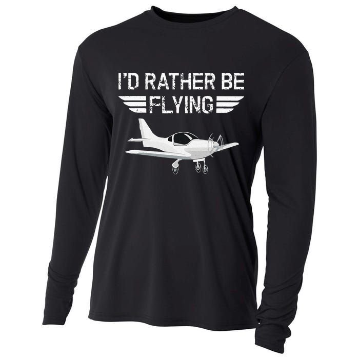 Distressed I'd Rather Be Flying Funny Airplane Pilot Cooling Performance Long Sleeve Crew