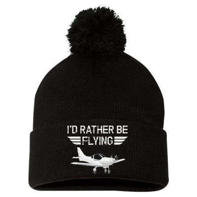 Distressed I'd Rather Be Flying Funny Airplane Pilot Pom Pom 12in Knit Beanie