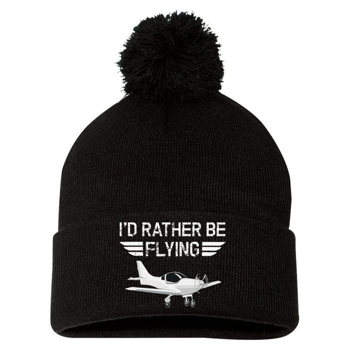 Distressed I'd Rather Be Flying Funny Airplane Pilot Pom Pom 12in Knit Beanie