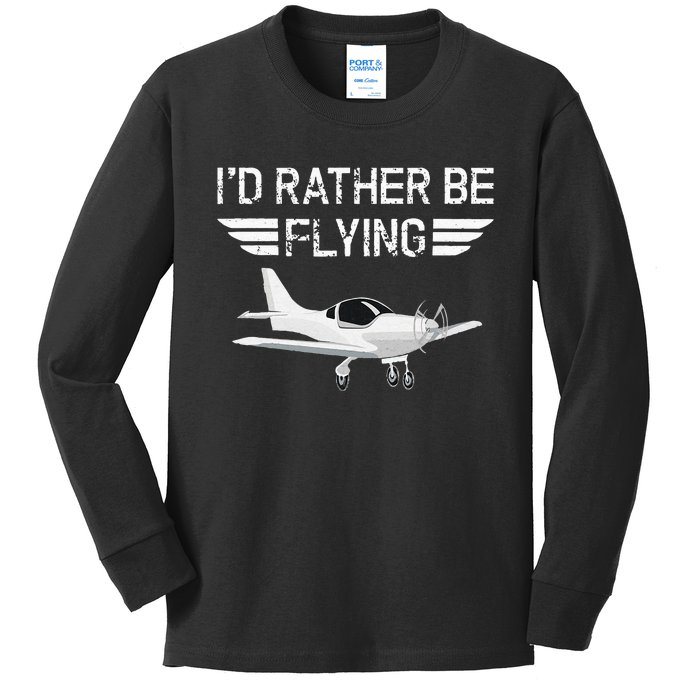 Distressed I'd Rather Be Flying Funny Airplane Pilot Kids Long Sleeve Shirt