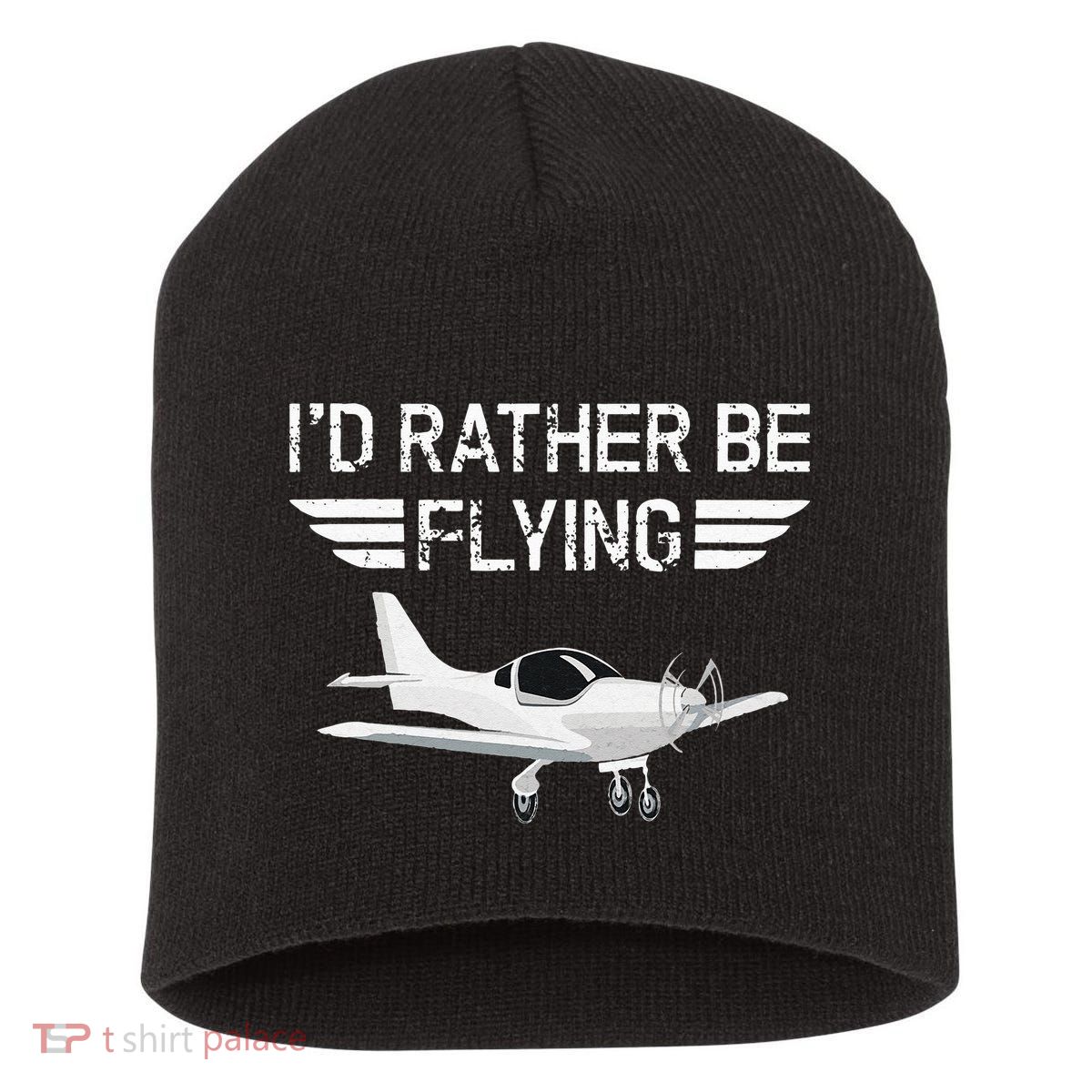 Distressed I'd Rather Be Flying Funny Airplane Pilot Short Acrylic Beanie