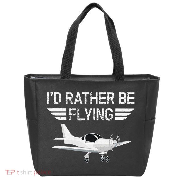 Distressed I'd Rather Be Flying Funny Airplane Pilot Zip Tote Bag