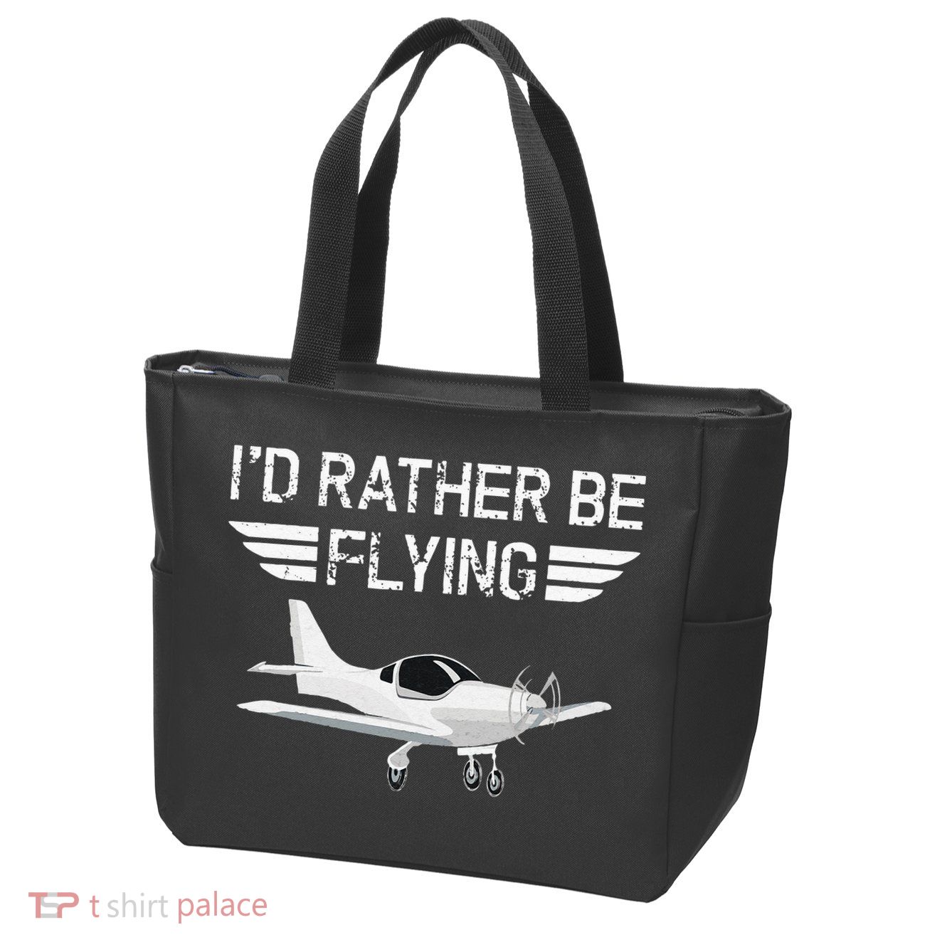 Distressed I'd Rather Be Flying Funny Airplane Pilot Zip Tote Bag