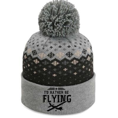 Distressed Id Rather Be Flying Funny Airplane Pilot The Baniff Cuffed Pom Beanie