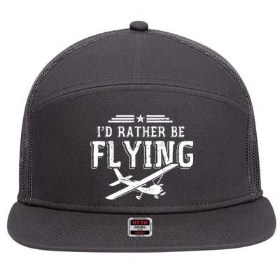 Distressed Id Rather Be Flying Funny Airplane Pilot 7 Panel Mesh Trucker Snapback Hat