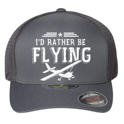 Distressed Id Rather Be Flying Funny Airplane Pilot Flexfit Unipanel Trucker Cap